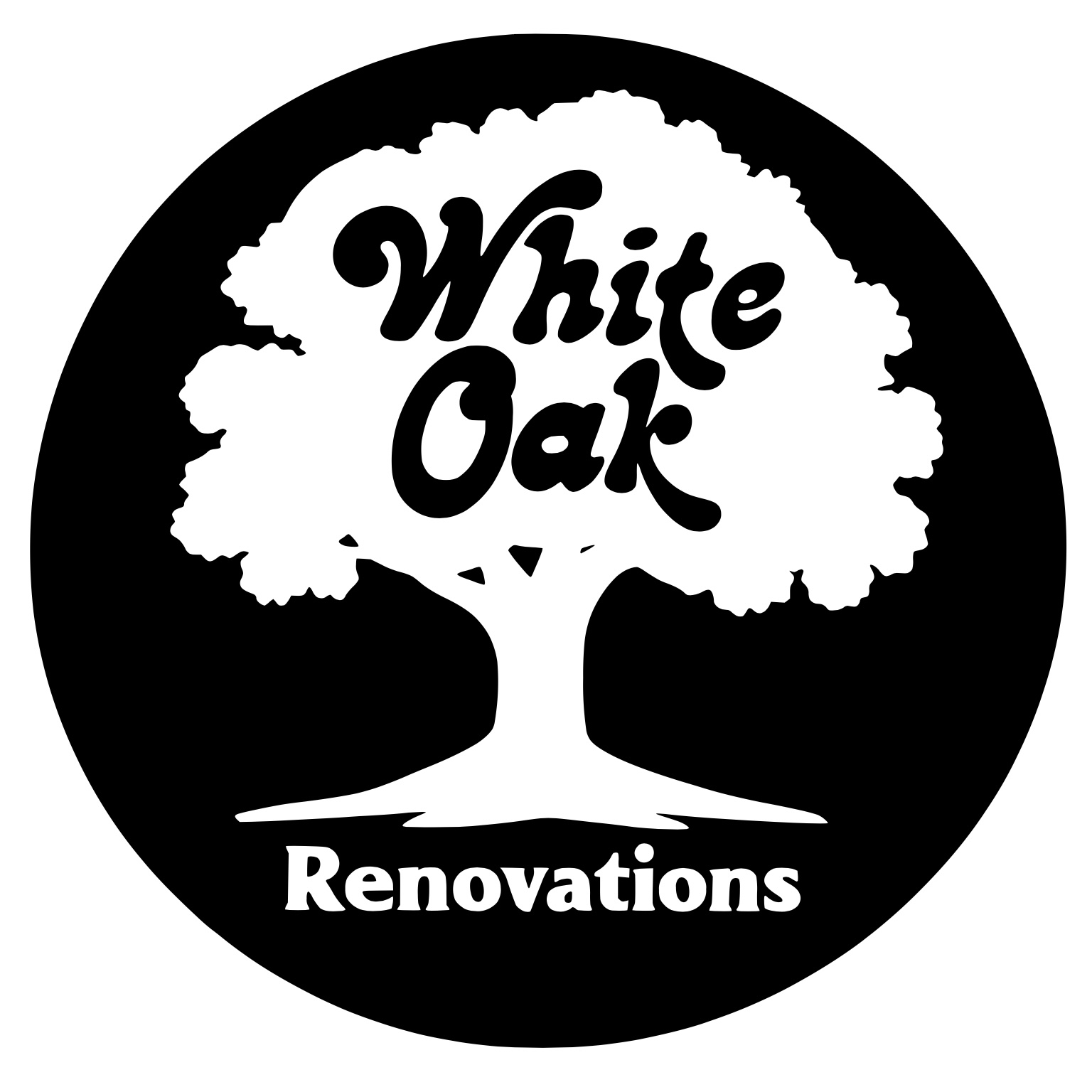 Early direction: circular badge with a white oak tree and script lettering