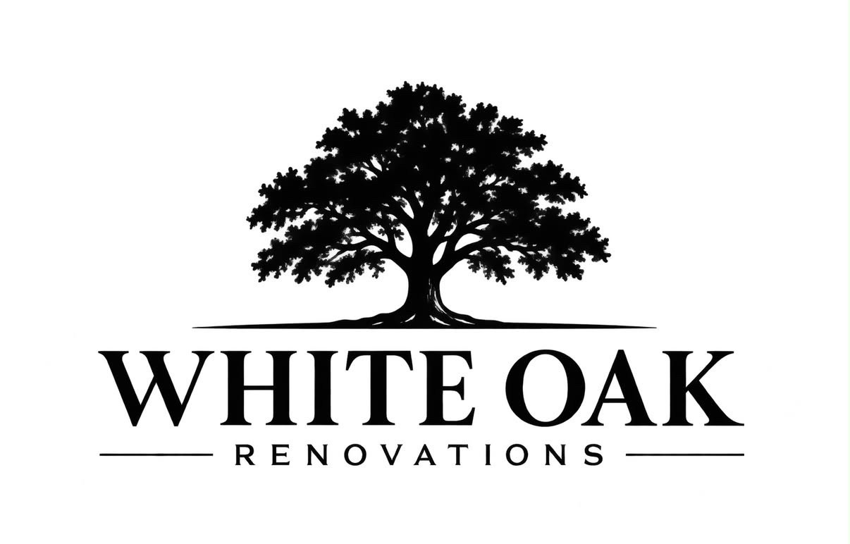 Early direction: pictorial oak tree above a serif WHITE OAK wordmark