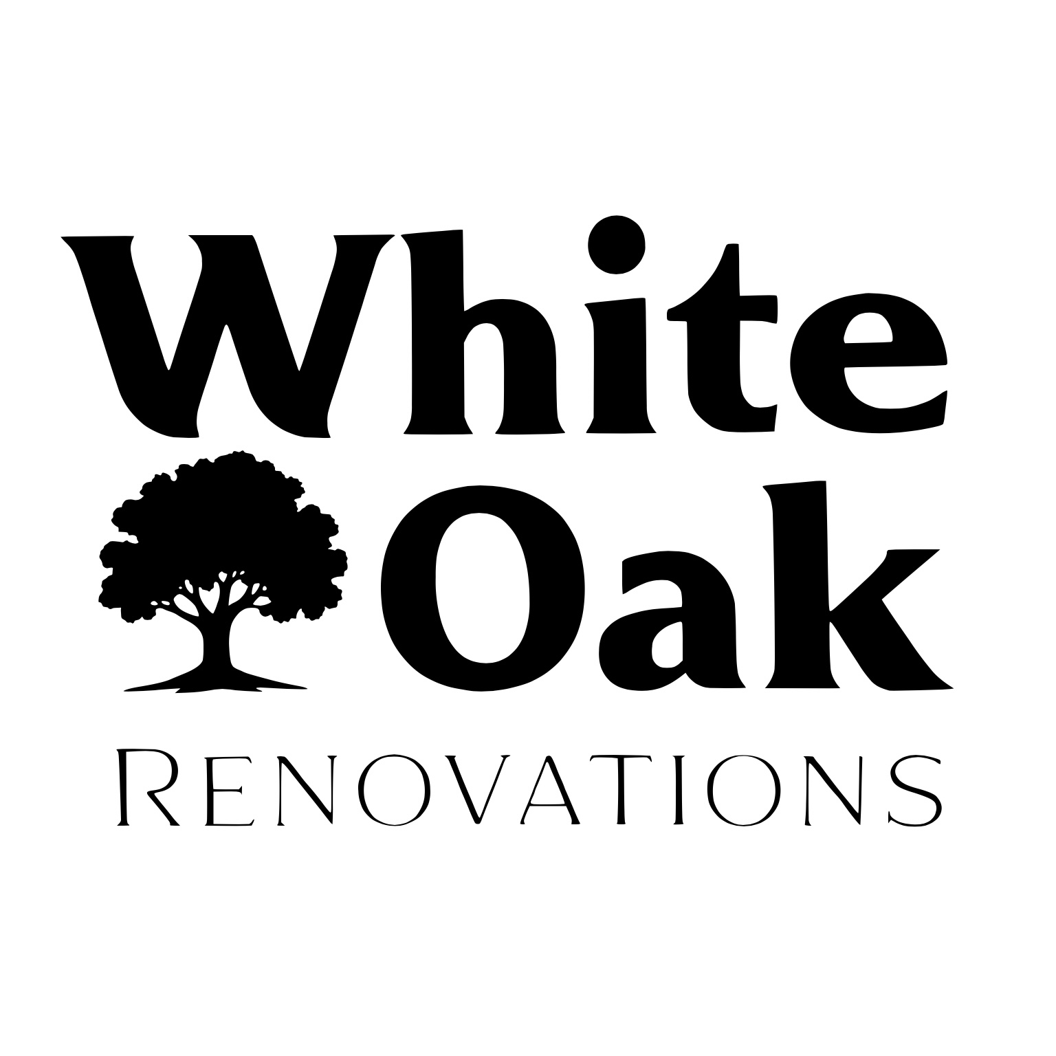 Early direction: stacked White Oak wordmark with a small tree silhouette