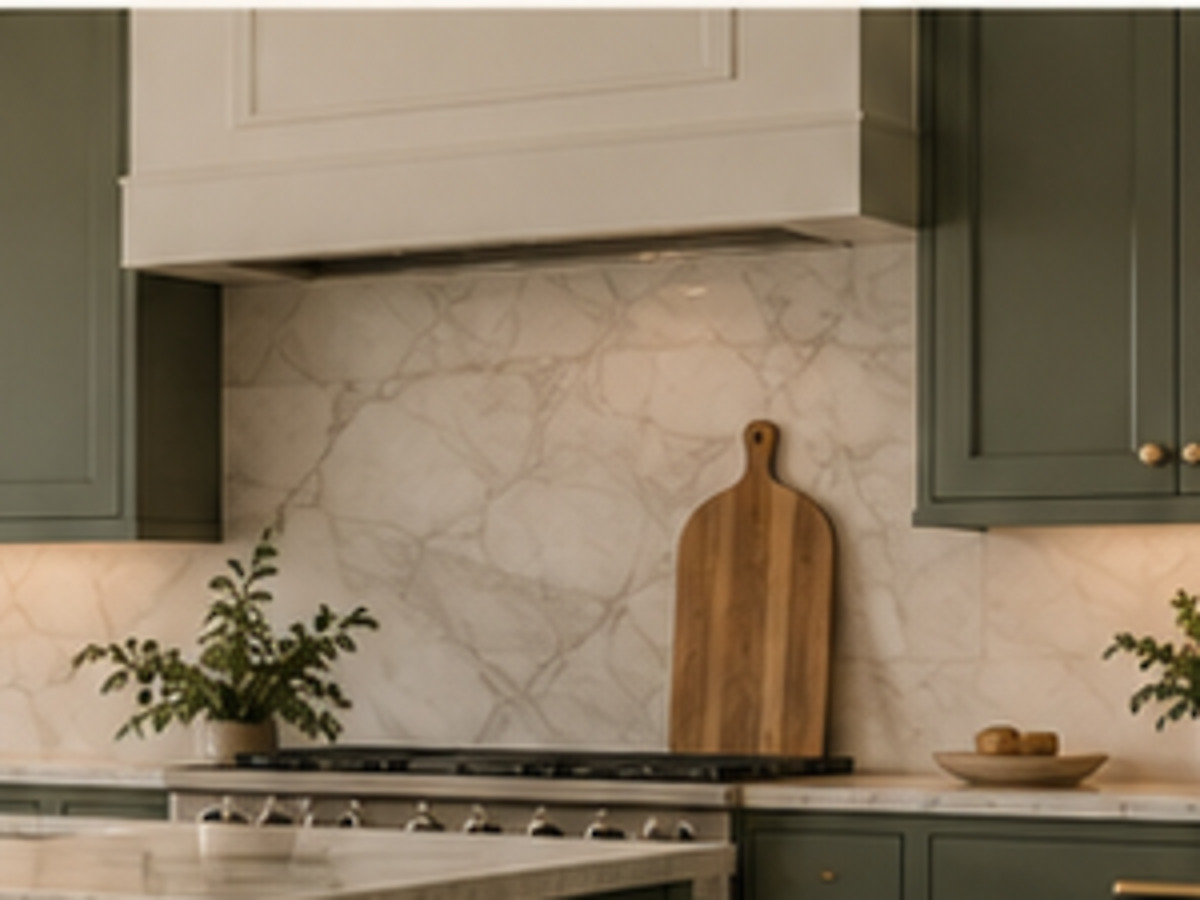 Kitchen detail showing stone, wood, and dark cabinetry